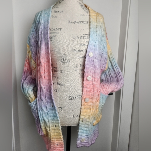 Ombre Pastel Knit Cardigan Rainbow Sweater - Picture 2 of 9